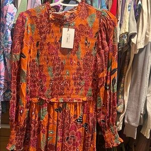 Sugarlips Vibrant Orange and Red Patterned Midi Dress